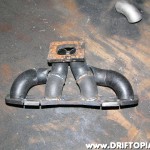 s13rebuild181 The general mock-up of the new exhaust manifold. The outside runners will be extended on the final versions so that all runners merge just before the turbo inlet.