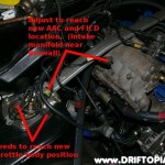 Locate the indicated plugs and then carefully strip the wrap on the wiring harness.