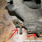 ca18detottpulsarmanifold229 Since we kept the CA18DET lower manifold, you can go ahead and remove the water lines as well as the sensor from the new upper manifold.