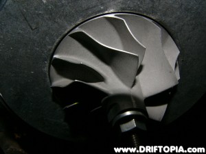 Here is a close up of the mint condition compressor wheel.  This will be used to determine if injecting water pre turbo damages the wheel.