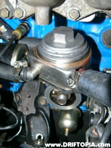 This is the inline oil cooler that comes on all UK CA18DET's.  Remarkably, I found this one on a Nissan Maxima at the local Pull-A-Part.  Check the tech section for the install guide as I had modify the unit to fit.