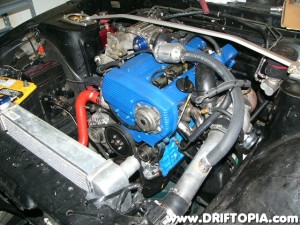 3/4 view of the CA18DET.  The new air intake draws air from outside the engine bay.