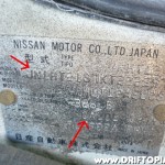 The VIN plate on the firewall will tell you the Vin and motor designation.  In this case, the VIN is JN1HT21S7KT222397 and the motor is the CA20E.