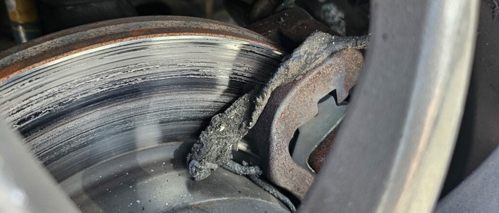 Close up of the failed brake caliper during race 3 at NOLA Motorsports Park.