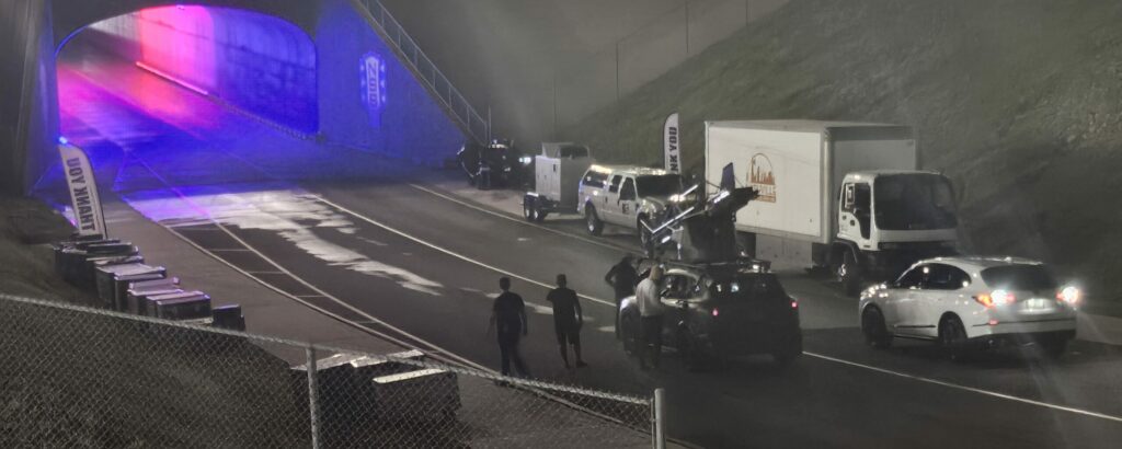 An interesting boom truck is onsite for the Acura commercial shoot at Nashville Superspeedway.