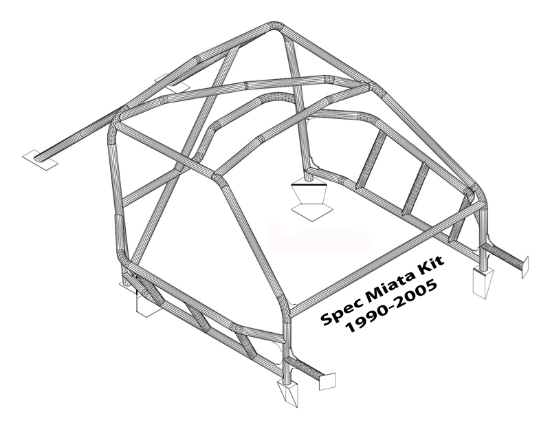 The layout of the MiataCage.com roll cage for the NA Miata.