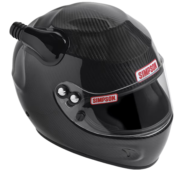 Simpson Devil Ray carbon fiber helmet with forced air attachment.