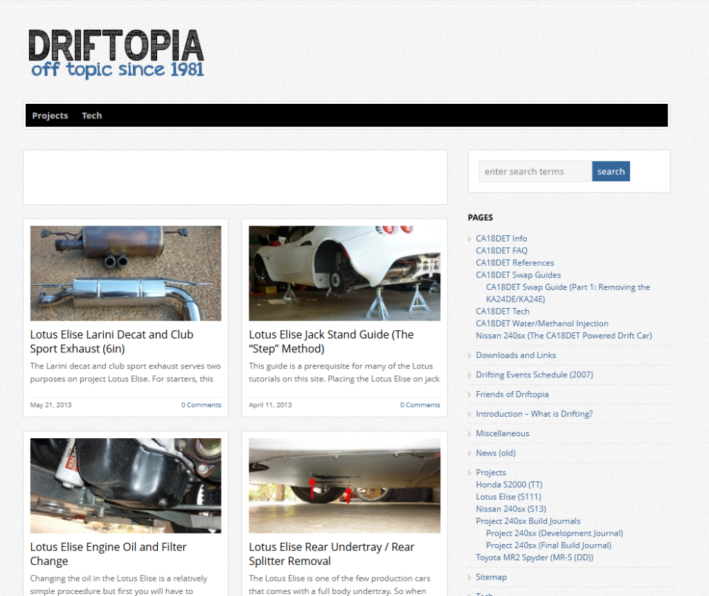 WordPress template evolution of Driftopia.com