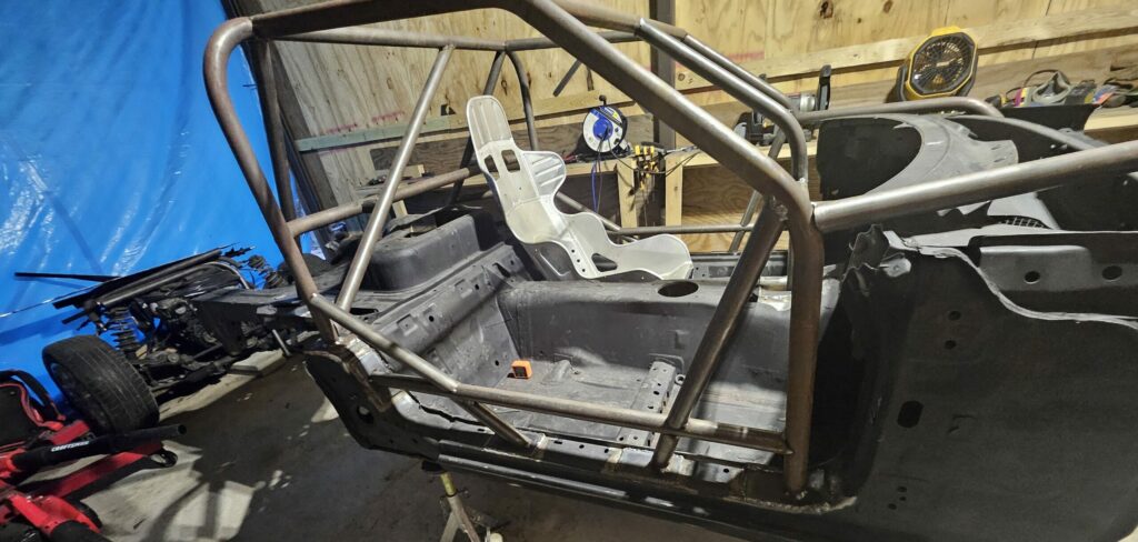 The door bar of the exo car roll cage.