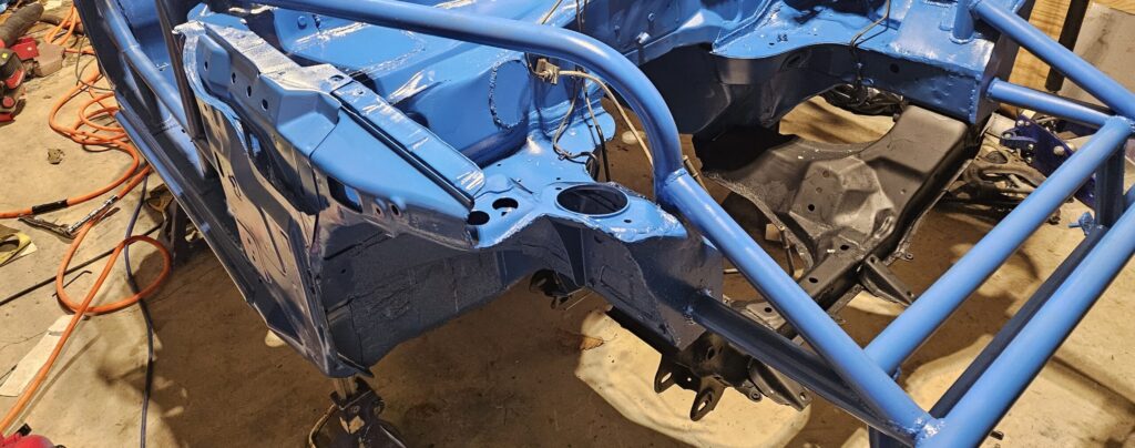 The front subframe reinstalled on the na miata exo car ghettocet chassis.