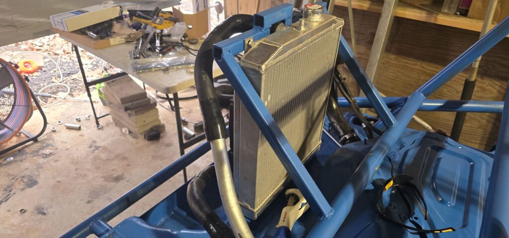 The Honda radiator roughed in for the rear mount.