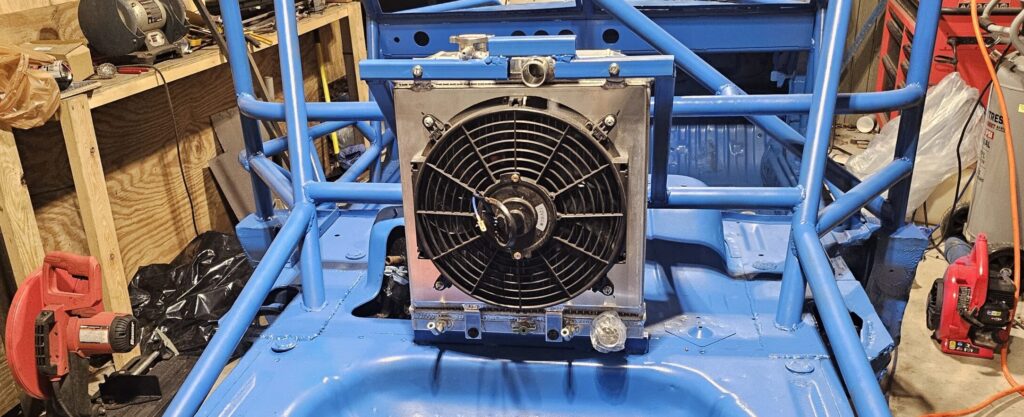 The rear radiator mount frame installed in the NA Miata Ghettocet Exo Car